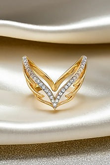Gold Plated Lab-Grown Diamond Angel Wings Ring