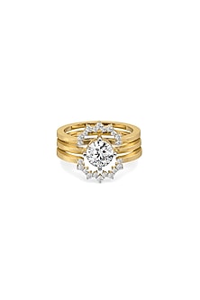 Gold Finish Prong-Set Diamond Ring