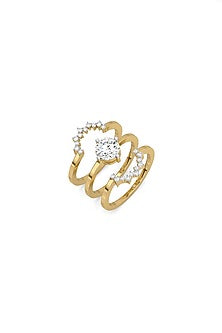 Gold Finish Prong-Set Diamond Ring