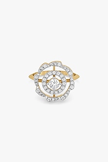 Gold Plated Lab-Grown Prong-Set Diamond Ring In Sterling Silver