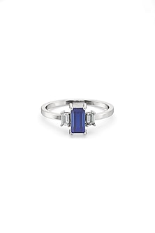 White Finish Baguette Diamond Ring In Sterling Silver