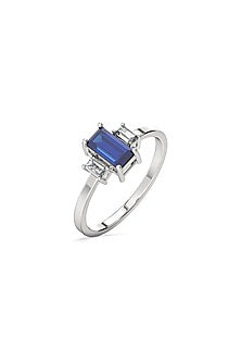 White Finish Baguette Diamond Ring In Sterling Silver