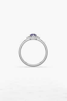 White Finish Diamond & Amethyst Stone Ring In Sterling Silver
