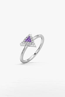 White Finish Diamond & Amethyst Stone Ring In Sterling Silver