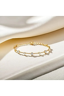 Gold Finish Diamond Bracelet In Silver