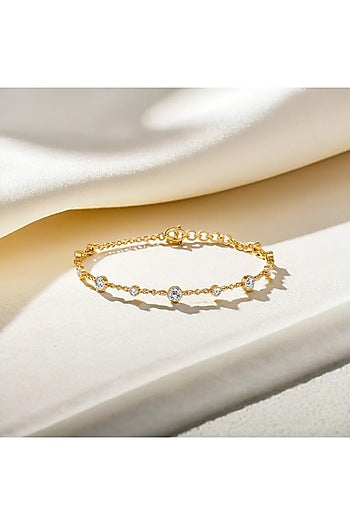 Gold Finish Diamond Bracelet In Silver