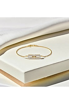 Gold Finish Diamond Bracelet In Silver