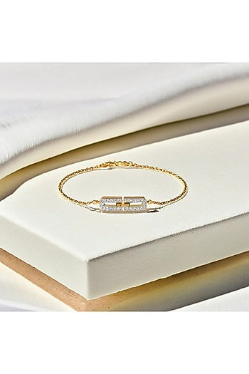 Gold Finish Diamond Bracelet In Silver