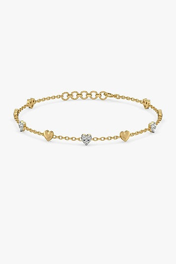 Gold Plated Heart-Shaped Diamond Bracelet
