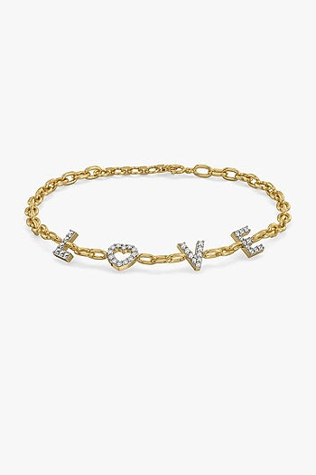 Gold Plated Alphabet Charm Diamond Bracelet