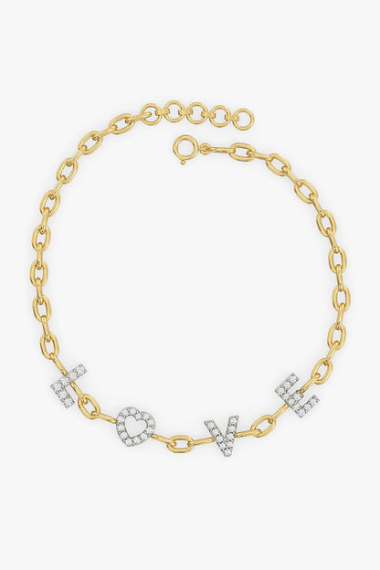 Gold Plated Alphabet Charm Diamond Bracelet