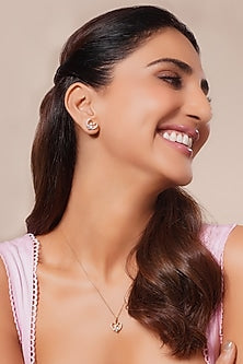 14kt Gold Finish Heart-Shaped Diamond Stud Earrings