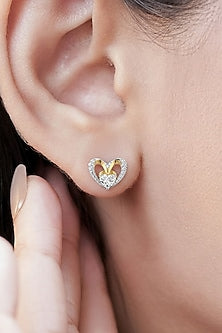 14kt Gold Finish Heart-Shaped Diamond Stud Earrings