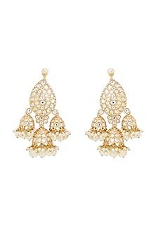 Gold Finish Kundan Polki & Pearl Drop Dangler Earrings