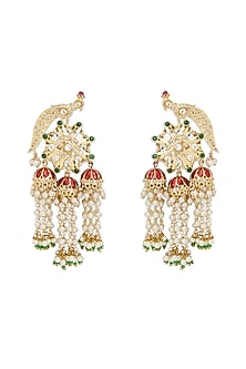 Gold Finish Kundan Polki Meenakari Dangler Earrings
