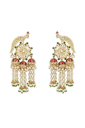Gold Finish Kundan Polki Meenakari Dangler Earrings