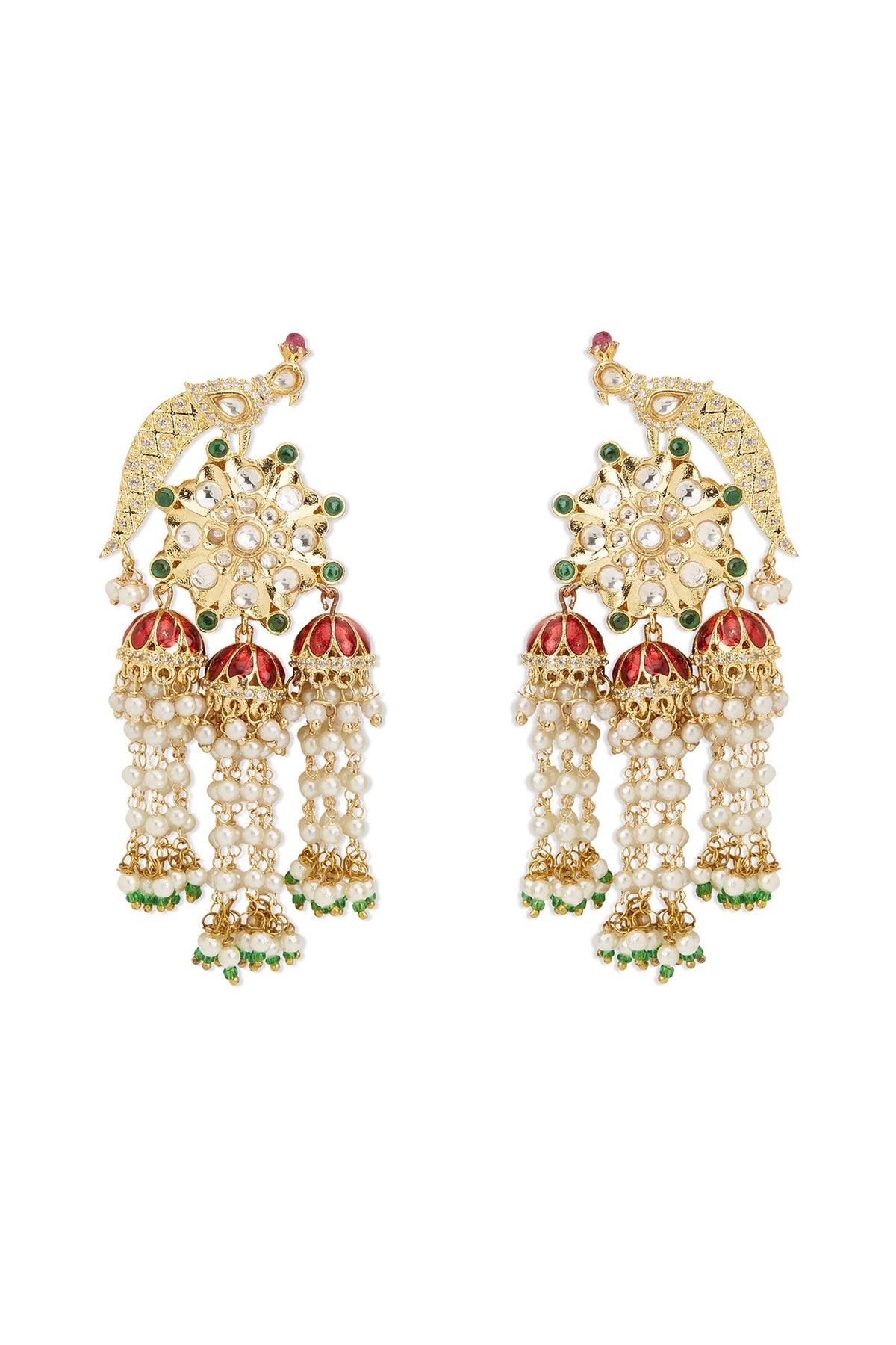 Gold Finish Kundan Polki Meenakari Dangler Earrings