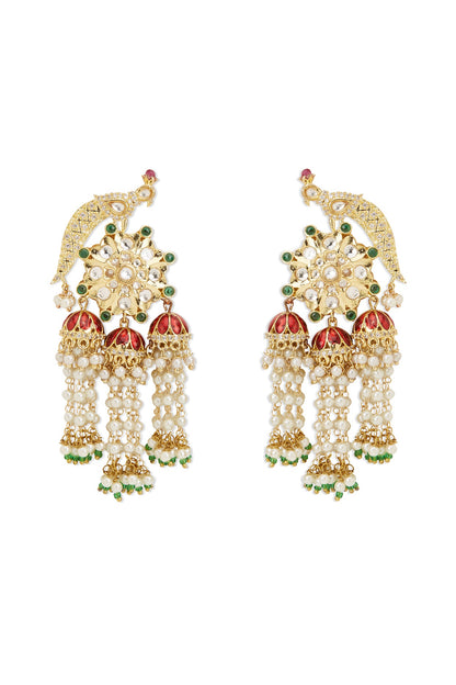 Gold Finish Kundan Polki Meenakari Dangler Earrings