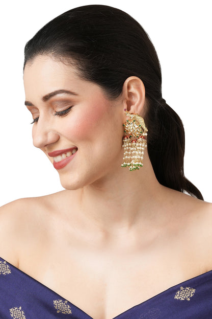 Gold Finish Kundan Polki Meenakari Dangler Earrings