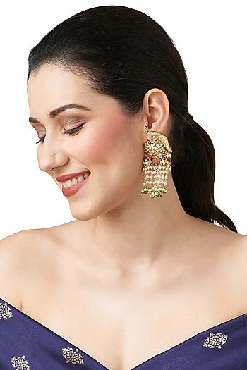 Gold Finish Kundan Polki Meenakari Dangler Earrings
