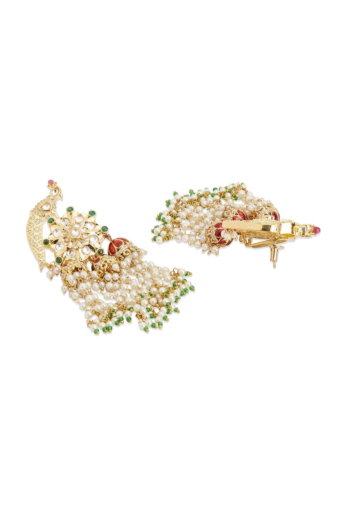 Gold Finish Kundan Polki Meenakari Dangler Earrings