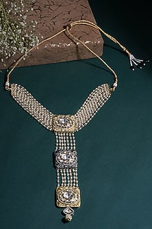 Gold Finish Kundan & Pearl Long Necklace