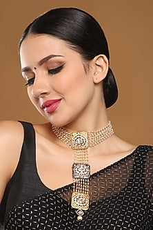 Gold Finish Kundan & Pearl Long Necklace