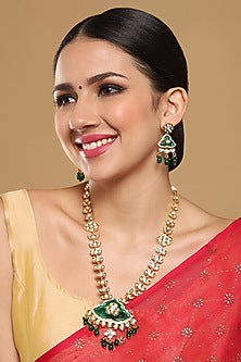 Gold Finish Kundan Meenakari Necklace Set