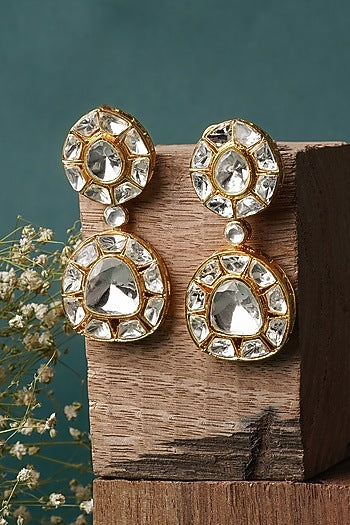 Gold Finish Kundan Polki Dangler Earrings
