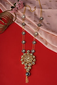 Gold Finish Zircon & Pearl Long Necklace