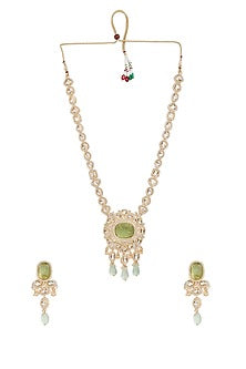 Gold Finish Semi-Precious Stone Long Necklace Set