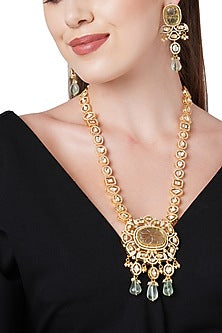 Gold Finish Semi-Precious Stone Long Necklace Set