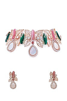 Rose Gold Finish Mother Of Pearl Choker Necklace Set