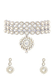 Gold Finish Kundan Polki Choker Necklace Set