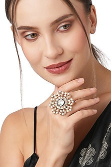 Gold Finish Kundan Polki Ring