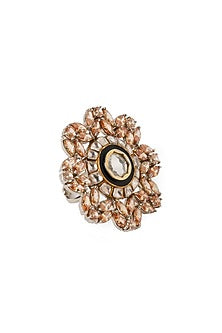 Gold Finish Kundan Polki Ring