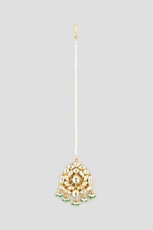 Gold Finish Kundan Polki Maang Tikka In Copper
