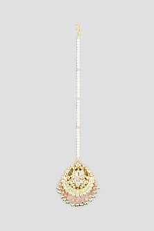 Gold Finish Beaded Maang Tikka In Copper