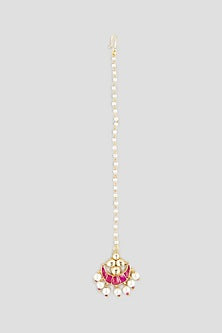 Gold Finish Pearl & Kundan Polki Maang Tikka