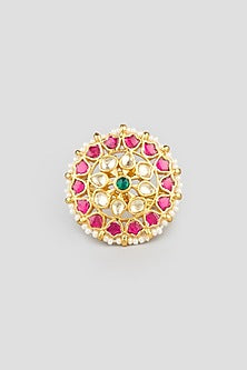 Gold Finish Kundan Polki & Pearl Ring
