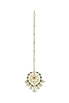 Gold Finish Kundan Polki & Pearl Maang Tikka