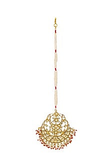 Gold Finish Kundan Polki Maang Tikka In Copper