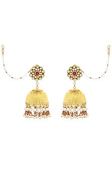 Gold Finish Beaded Jhumka Earrings