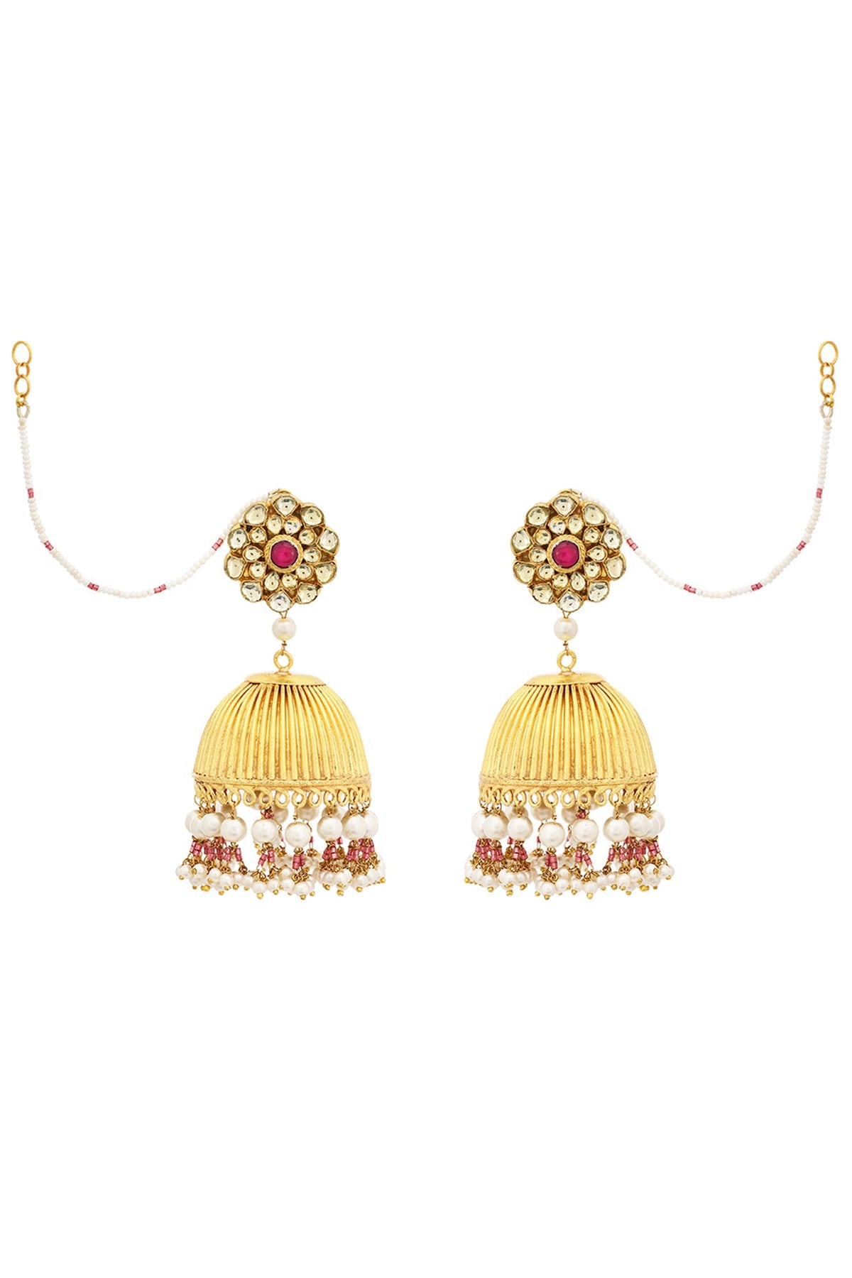Gold Finish Beaded Jhumka Earrings