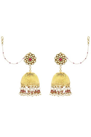Gold Finish Beaded Jhumka Earrings