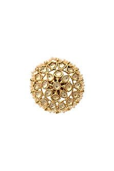 Gold Finish Pearl & Kundan Polki Ring