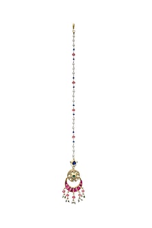 Gold Finish Multi-Colored Kundan Polki Maang Tikka