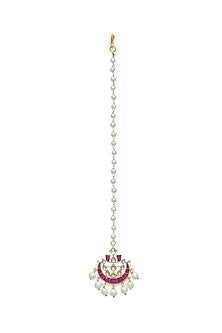 Gold Finish Red Kundan Polki Maang Tikka