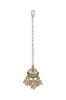 Gold Finish Green Kundan Polki Maang Tikka