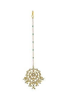Gold Finish Kundan Polki & Pearls Maang Tikka